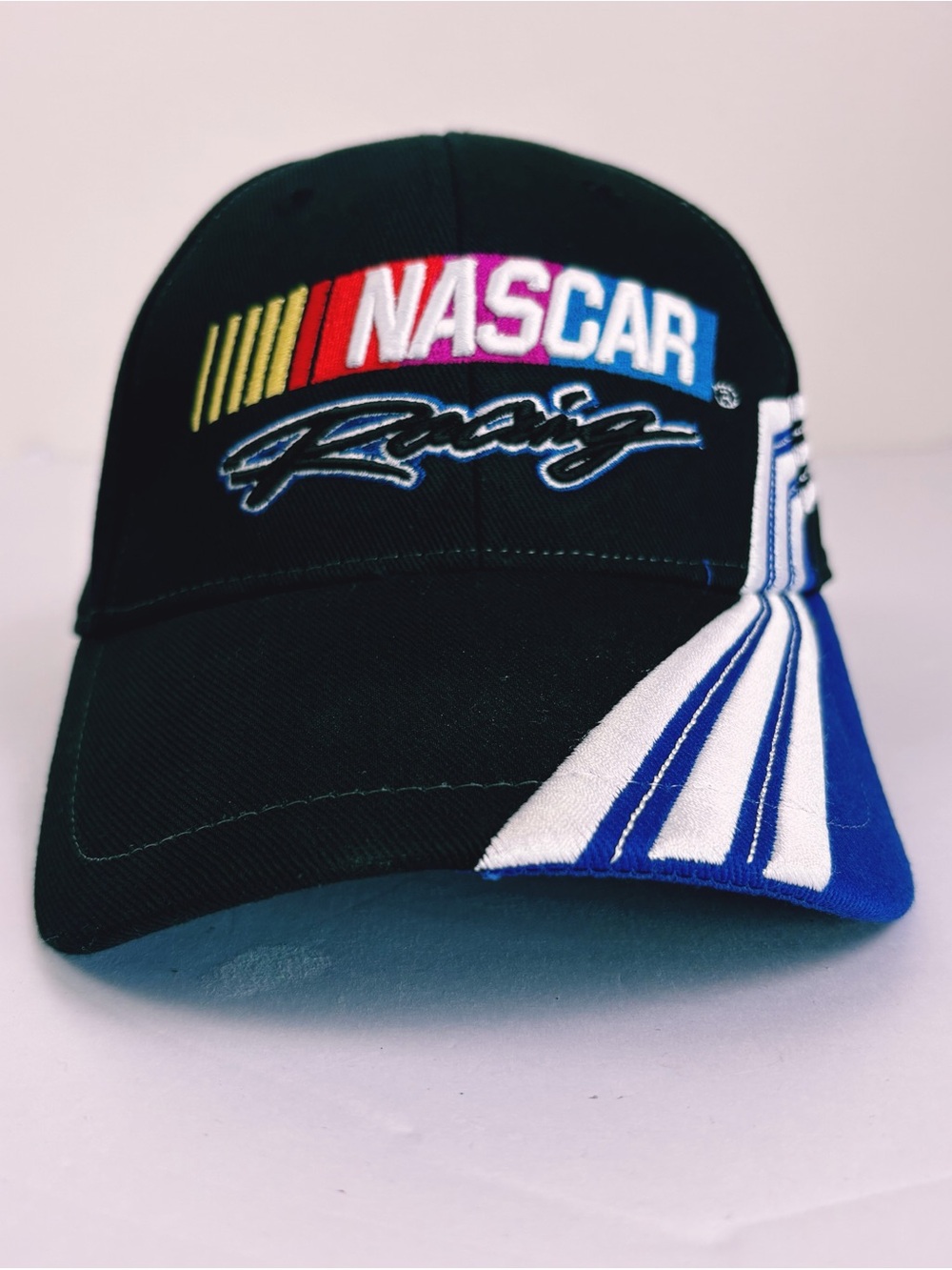 NASCAR Racing Hat Cap Black Blue White Embroidered Adjustable Drew Pearson